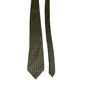 Meeting Street Mens Silk Tie Green Gold Geometric Handmade Dad Gift Corpcore